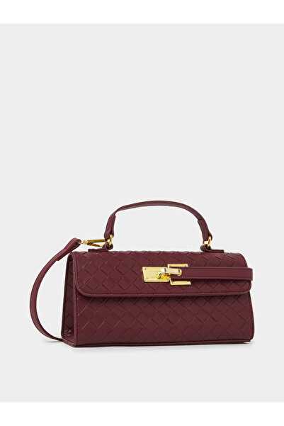 Styli Burgundy Textured Flap Crossbody Bag
