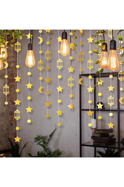 HI-FINE زينة رمضان وعيد مبارك بطول 16 متر (52 قدمًا) - نجوم وقمر ودوائر معلقة...