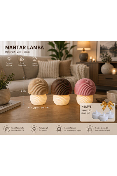 EMAS DESİGN 3’lü Mantar LED Gece Lambası Seti – Dekoratif Ortam Aydınlatması ...