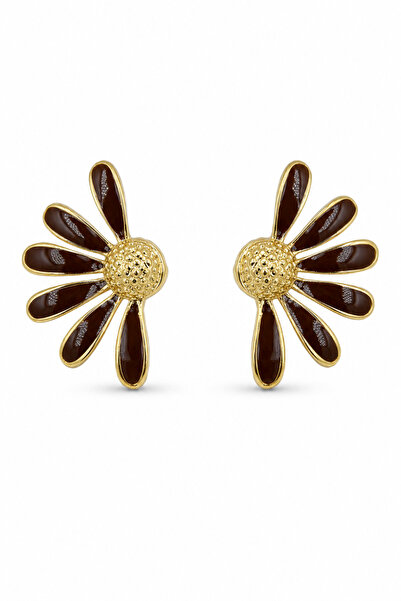 Jack Ferrero Yellow-Toned Brown Enamel Detailed Flower Motif Stylish Bijouter...