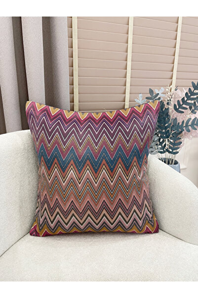 Brillant 2'li Zigzag Desen Renkli Keten Görünümlü Kırlent Kılıfı (45x45)