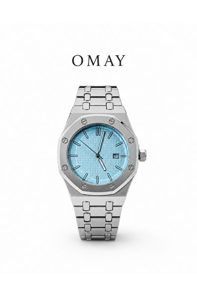 OMAYtr Erkek Kol Saati Buz Mavi Kadran Metal Kordon Analog Quartz Saat
