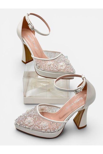 Sukha Platform Bridal Shoes, Embroidered Platform Heel Shoes, White Platform Heel Shoes