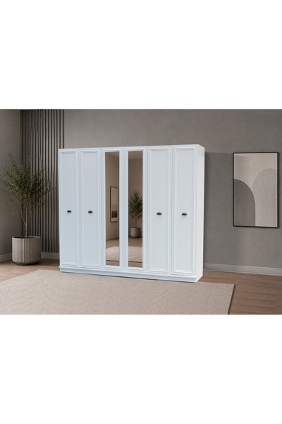 satenhome Ecrin 6 Kapaklı 2 Çekmeceli 240cm Gardırop Beyaz