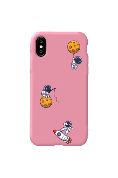 Other Apple iPhone Xs Cute astronauts Pink Colored Silicone TPU Θήκη