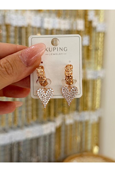 SU PERİSİ TAKI BİJUTERİ Xuping Non-Fade Rose Gold Zircon Stone Heart Earrings