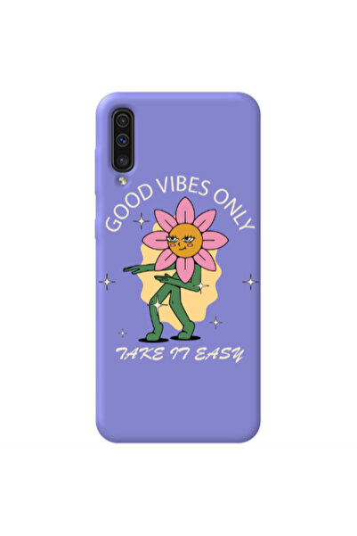 Other Samsung A70 Good Vibes Only Purple Colored Silicone TPU Θήκη