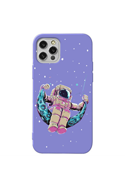 Other Apple iPhone 12 Pro Astronaut swinging on the moon Purple Colored Silic...