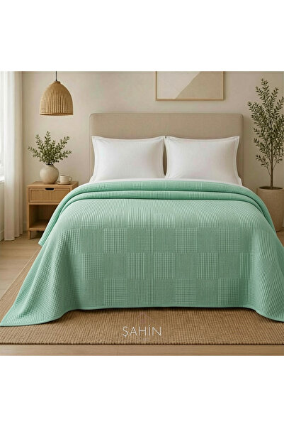 Şahinhome 100% Cotton Green Color Double Waffle Pike 200 X 235 cm