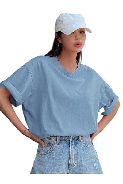 OEM Bluza dama, casual, larga, cu detaliu inimmioara decupat spate, albastru, L