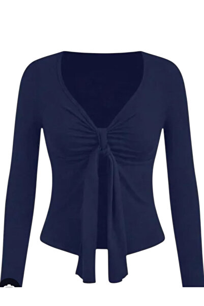OEM Bluza dama casual, cu maneca lunga, din bumbac orgnic, bleumarin, S