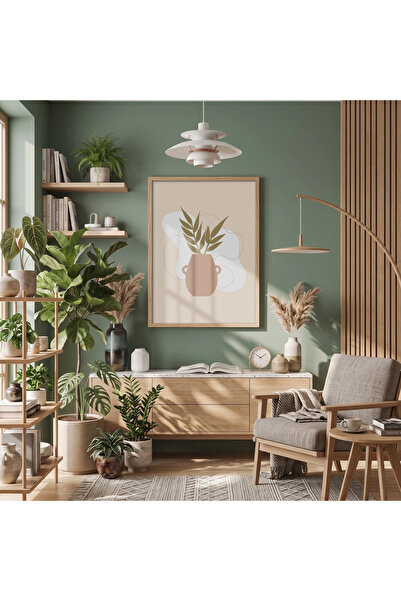 KOLAJTASARIM Vază botanică minimalistă Tablou cu ramă din lemn natural Artă m...