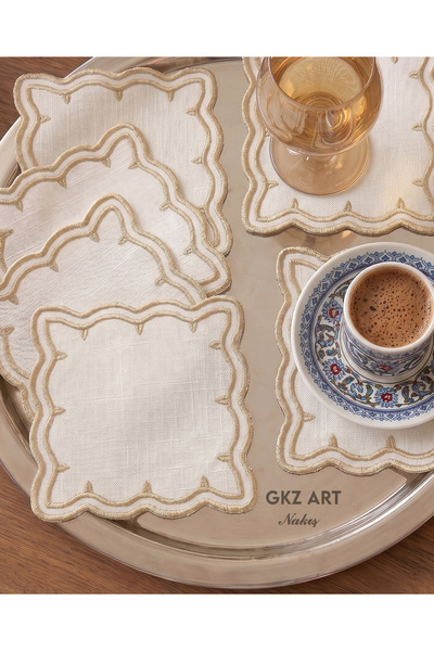 gkzglass home dekor 6 Linen Fabric Embroidered Coffee Side Cocktail Napkins & Coasters Serving Napkins