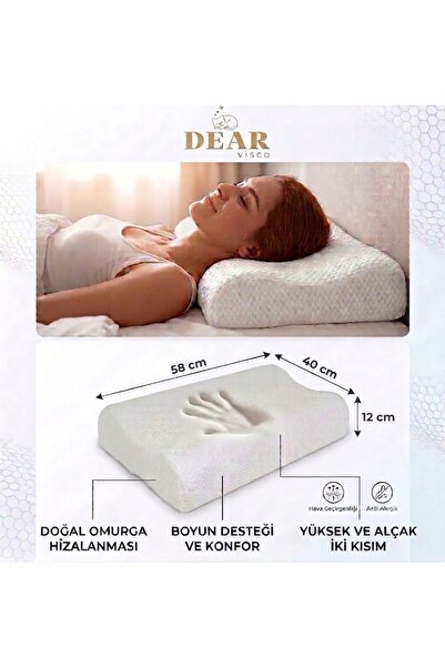 Dear Visco Büyük Boy Visco Boyun Destekleyici Ortopedik Yastık Boyun Rahatsızlığı İçin Büyük Boyun Yastığı Memory Foam 58*40*12/8 cm