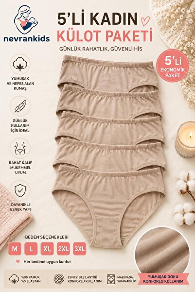 nevrankids Kadın Premium Viskon 5'li Slip Külot Paketi İhracat Kalite Özel Di...