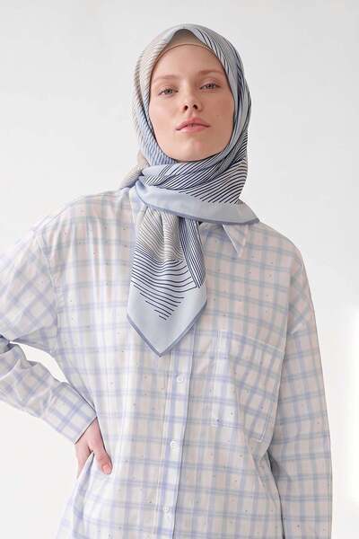 Levidor Baby Blue Spiral Striped Twill Silk Scarf