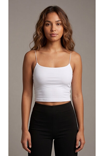 gökçesu Women's Thin Strap Crop Top Bustier Blouse