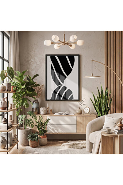 KOLAJTASARIM Monochrome Stripe Stream Poster cu ramă din lemn negru Obiect de...