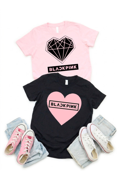 STİL-X طقم تي شيرت مطبوع عليه BLACK PINK مكون من قطعتين للفتيات، مصنوع من قما...