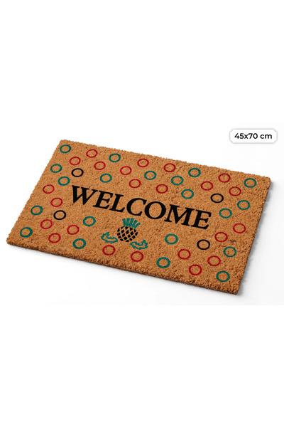 Evoris Coco Cc014A Welcome Pineapple Patterned Thick Non-Slip Sole Moisture Absorbing Stylish Design Door Mat 45X75 cm