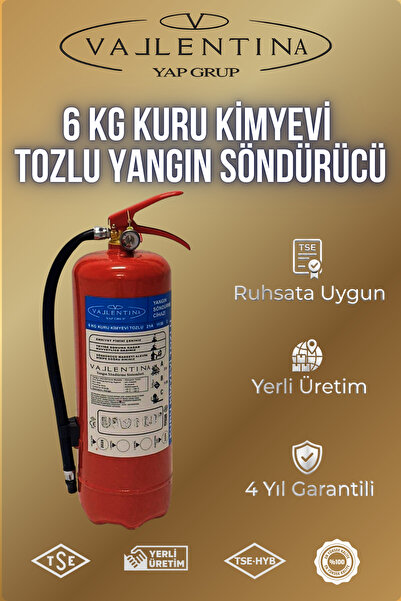 VALLENTİNA 6 Kg Kuru Kimyevi Tozlu Yangın Söndürme Tüpü TSE-HYB/CE BELGELİ 4 ...