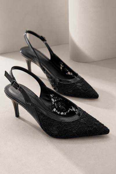 Women Lay-z Women's Black Lace Open-Back Stiletto 8 cm Heel Comfortable Full ...