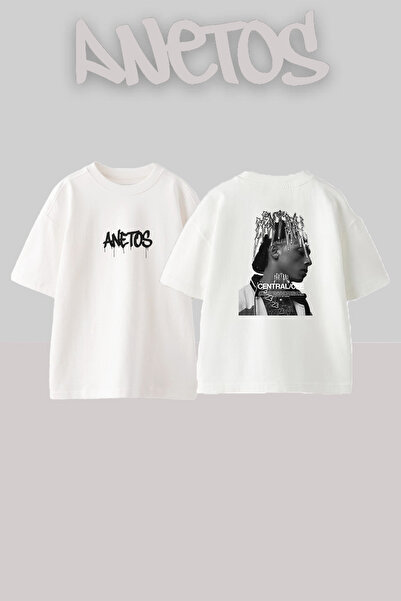 Anetos Λευκό μπλουζάκι Central Cee 3 με στάμπα σχεδίου, Unisex, Oversize