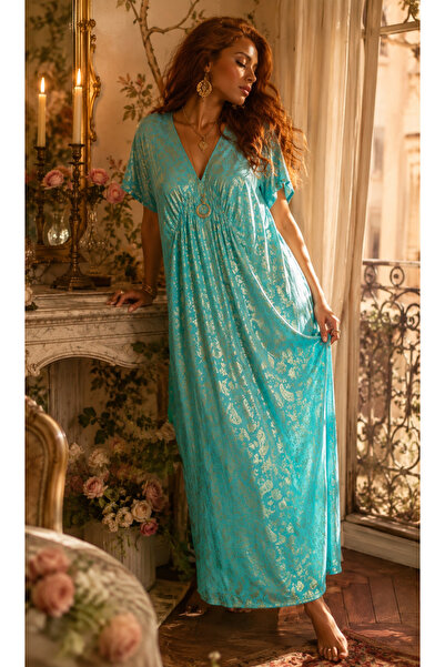 OEM Turquoise Gold Print Maxi Dress