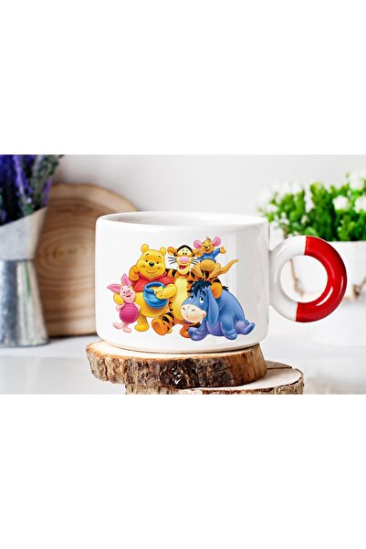 ART HEDİYE Winnie the Pooh Luxury Nes Cafe Cup with Red Handles and Printed o...