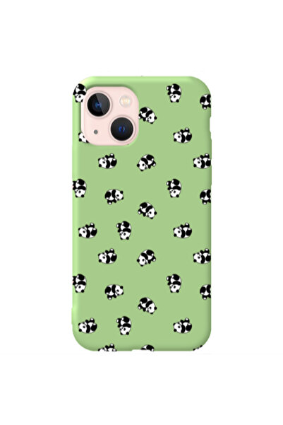 Other Apple iPhone 13 Small Pandas Light Green Colored Silicone TPU Θήκη
