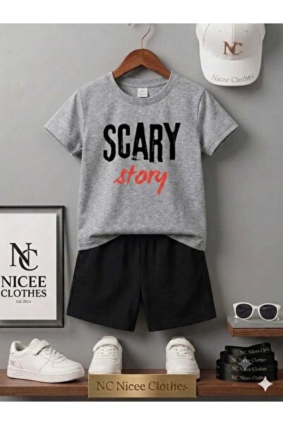 NC Nicee Clothes Summer Children's T-Shirt Shorts Unisex (Scary Store Printed)