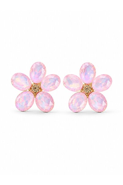 serelya Pink Color Crystal Stone Flower Model Women's Earrings