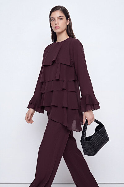 Hooopstore Set bluză și pantaloni Volanlı Burganya