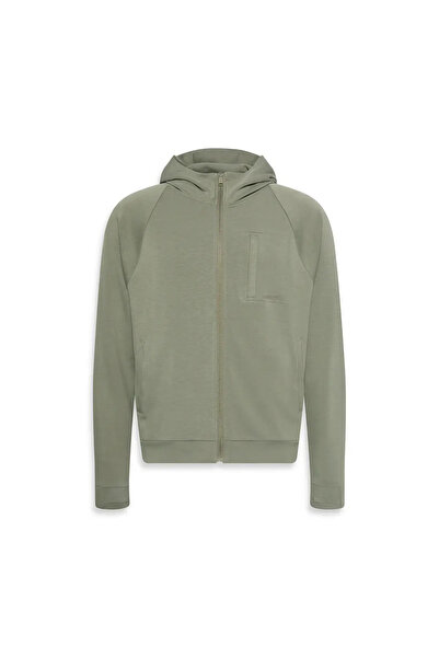 Calvin Klein TRAVEL FULL ZIP Yeşil Erkek Kapüşonlu Sweatshirt