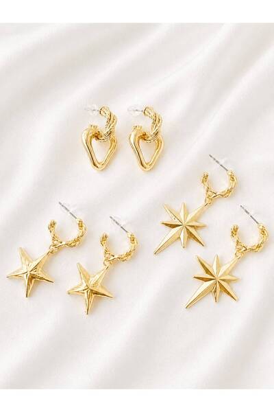 İlraysa 3 Pairs Earrings Set Heart Star Earrings