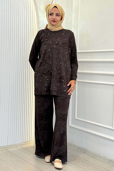 ottoman wear Orhan Store Taş Detaylı Tesettür Takım Kahve OTW2701