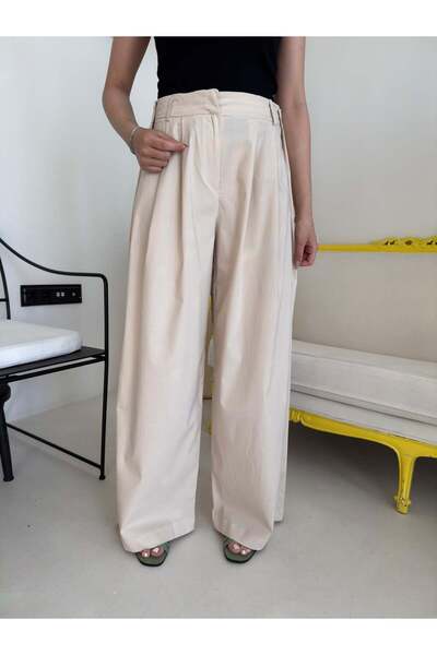 Bade Butik Cream Pleated Palazzo Trousers