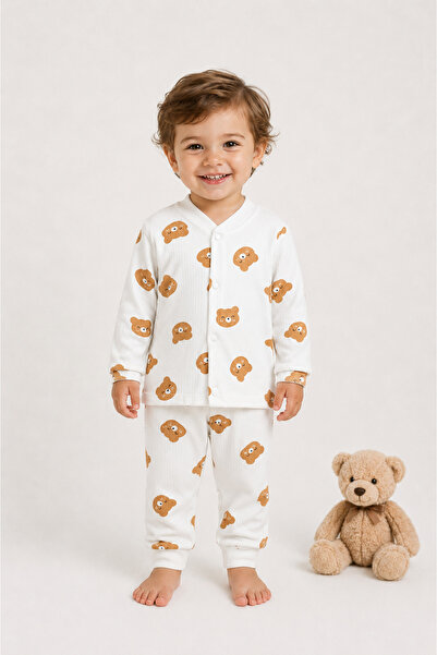 TİNY GOLDEN Snap Fastener Baby Pajama Set 100% Cotton Organic Fabric Long Sle...