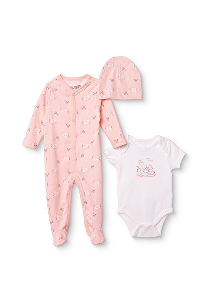 ebebek Hello Baby HelloBaby Kız Bebek Tulum-Body-Şapka Çiçek Baskılı Çıtçıtlı...