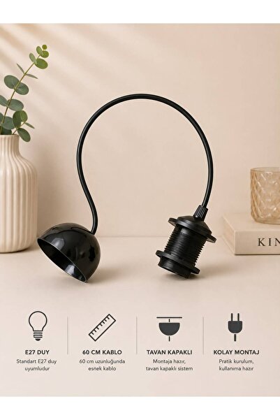 tigea accessories SİYAH E-27 DUY AVİZE ASKI TAKIMI TEKLİ (1 ADET)