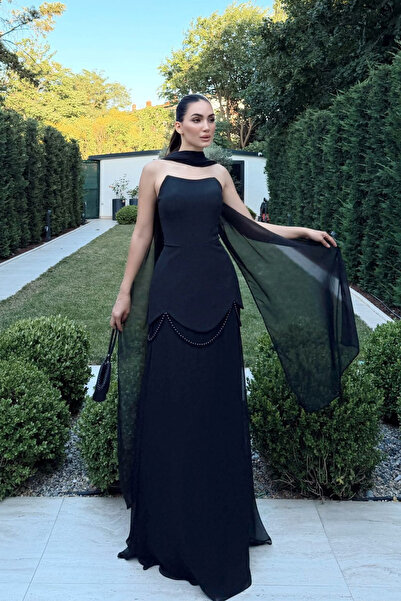 Sindimoda Gökçil Etek Şifon İnci Detay Abiye 1120