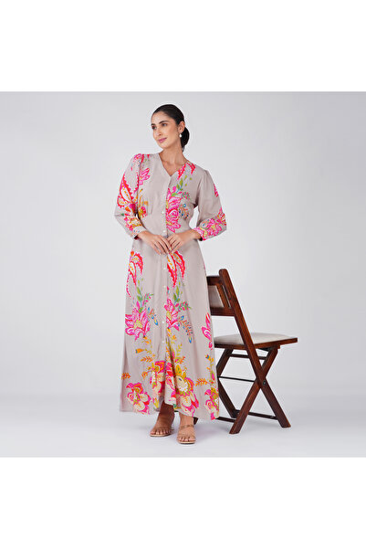 LINELLE White Coral Botanical Paisley Maxi Dress