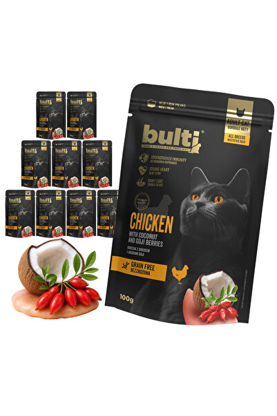 Bulti Hrană umedă pisici, Bulti, 10x100g, Pui, Cocos și Jagode, Pisici Adulte...