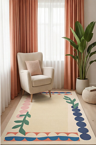 G&C HOME Renkli Geometrik Desenli Modern Halı Kaymaz Taban Dijital Baskılı De...