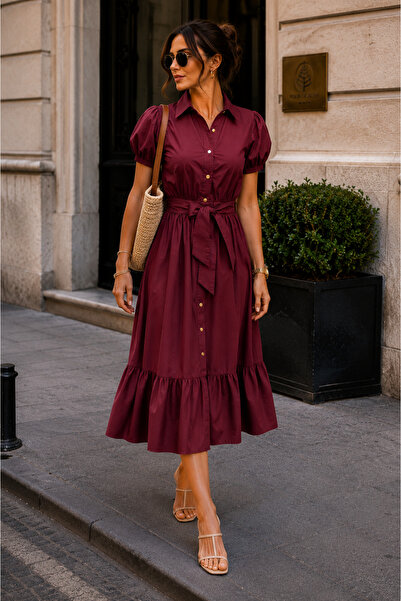 get crazy collection Rochie cămașă midi țesută cu cordon pentru femei