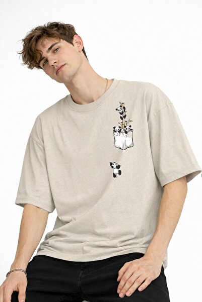 beybunn Panda - Printed Oversize T-Shirt Beige