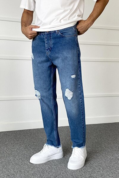 Alışveriş Sokağı Ripped Detailed Boyfriend Blue Jeans - Denim Trousers