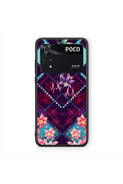 Other Xiaomi Poco M4 Pro 4G Checkered flowers Black Glossy Θήκη
