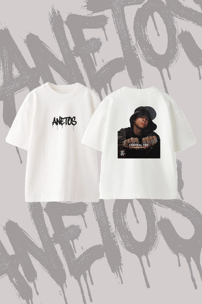 Anetos Central Cee_1 Design Printed Oversize Crew Neck T-Shirt White
