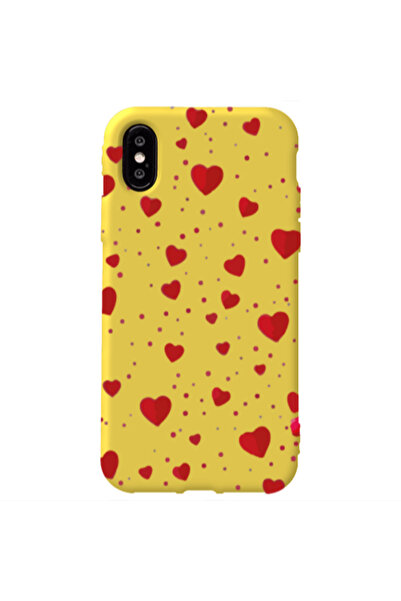 Other Apple iPhone Xs Dot hearts Yellow Colored Silicone TPU Θήκη